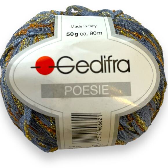 Gedifra Other - 1 Ball Gedifra POESIE Bulky Ribbon Yarn | 2062 Blue-Gray Gold